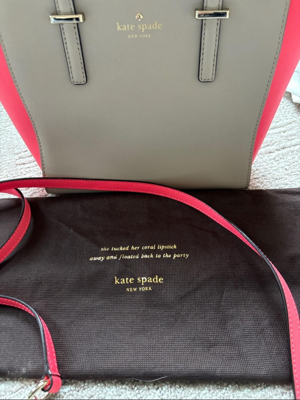 kate spade Hayden Gray with Pink Panel Leather Satchel w/ crossbody strap EUC 🙌 - Picture 2 of 13